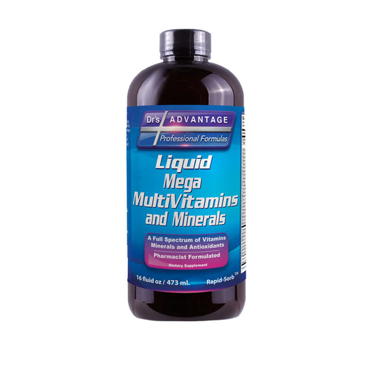 Drs Advantage Liquid Mega Multivitamins 32oz bottle closeup for daily nutrition support.