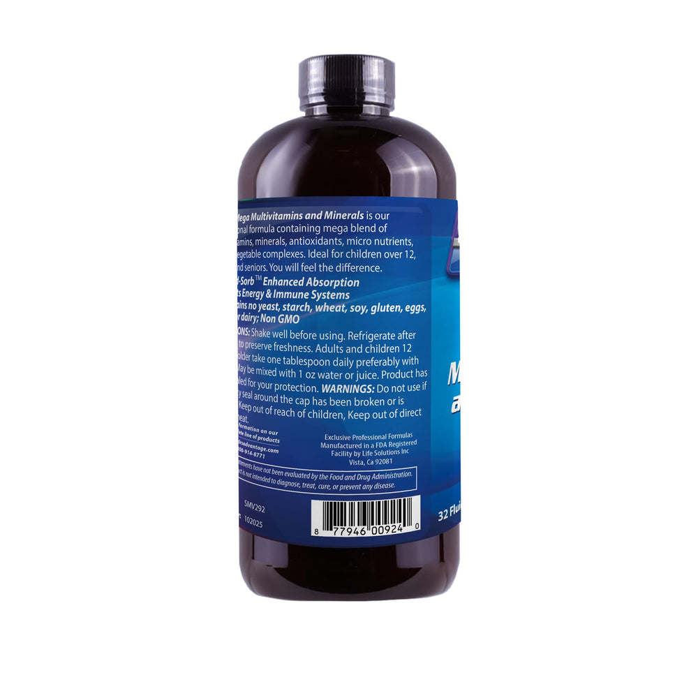 Drs Advantage Liquid Mega Multivitamins taste-friendly formula for daily routine.