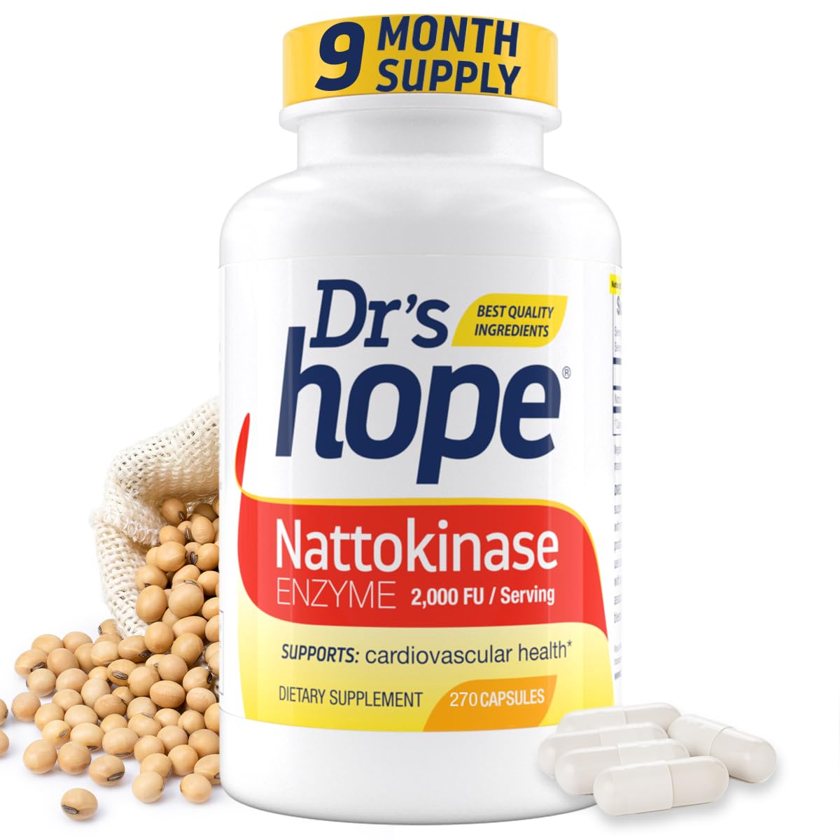 Dr’s Hope nattokinase bottle shows 2000 FU label for circulatory support.