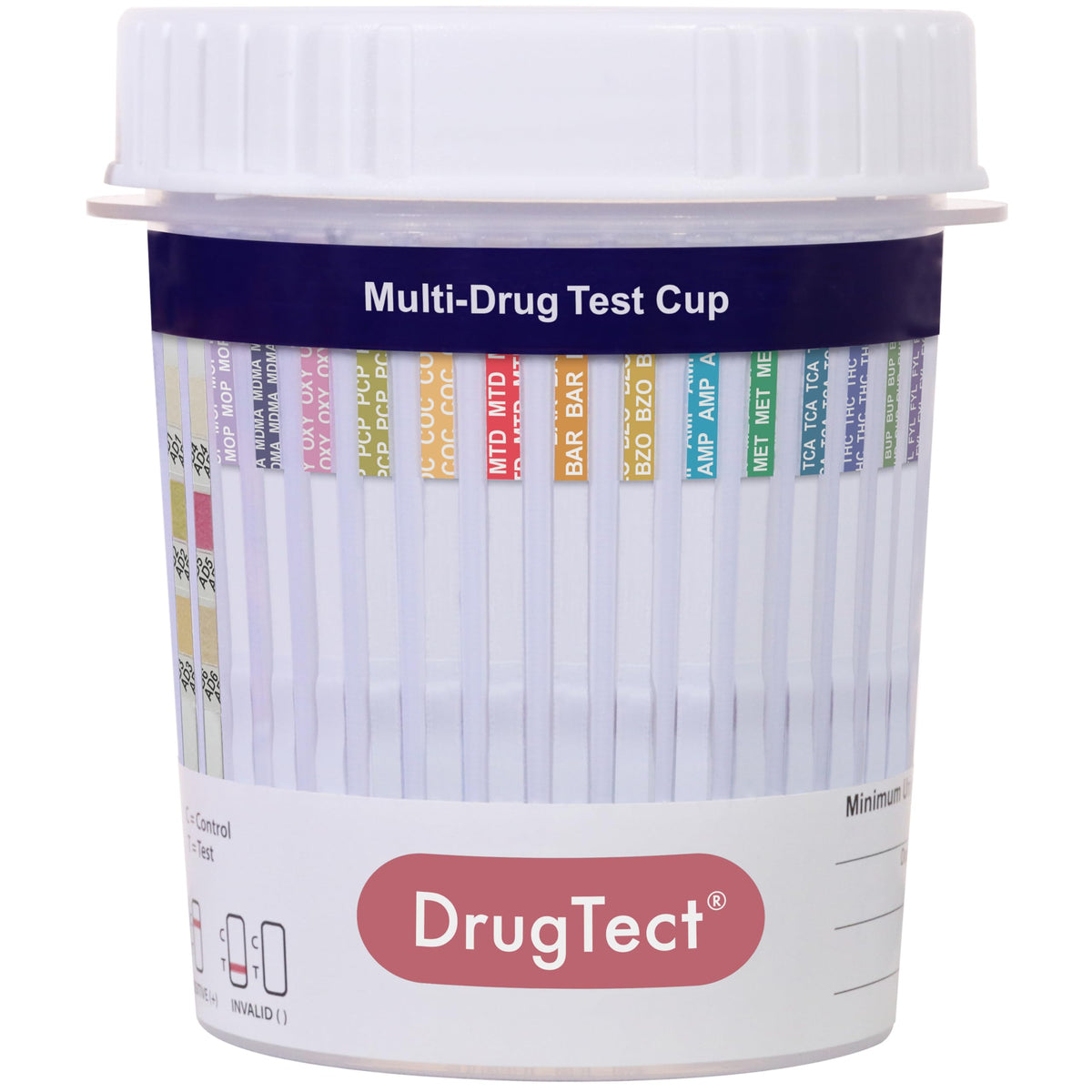 DrugTect multi-drug test cup front view for rapid workplace screening