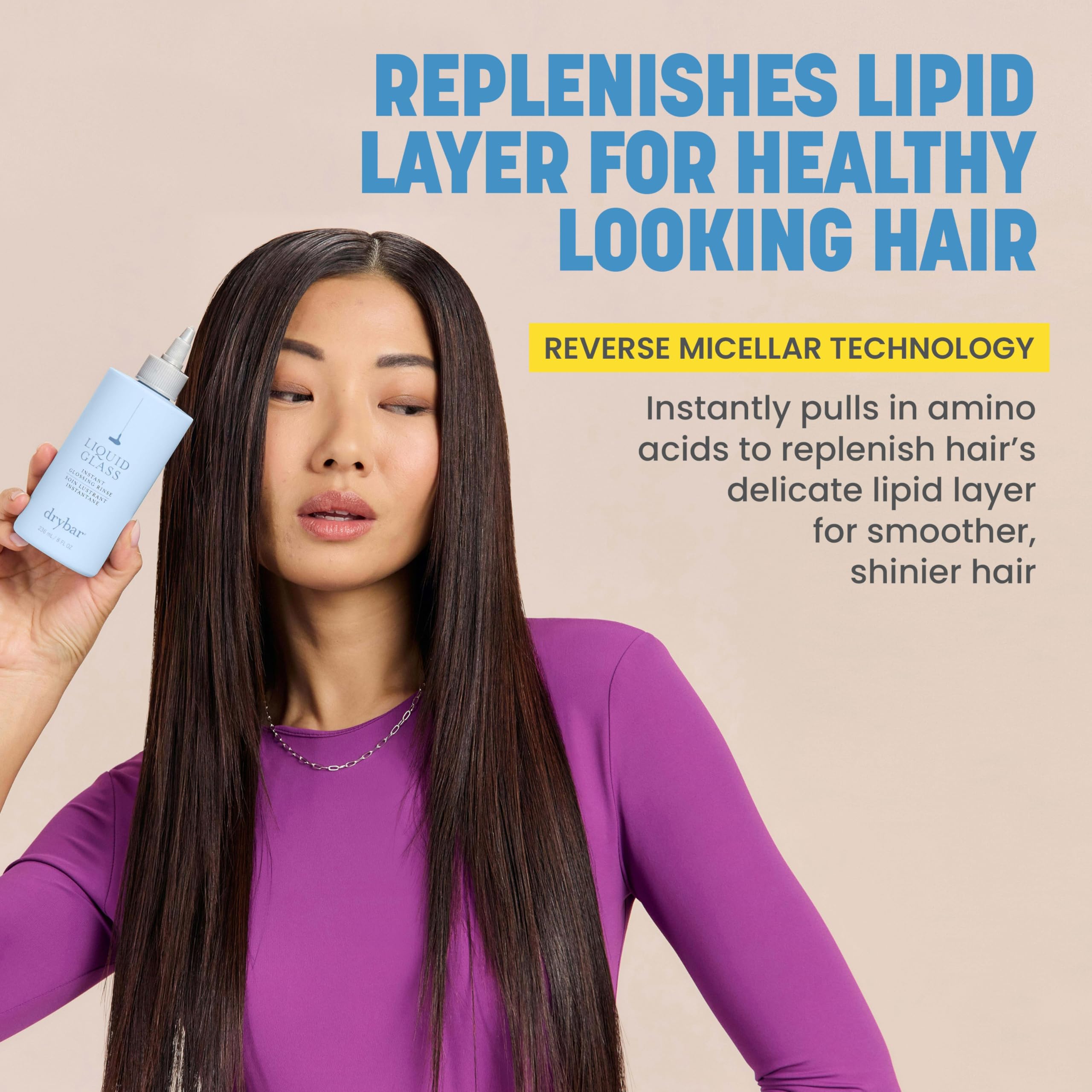 Drybar Liquid Glass Noir scent with notes of ginger, mint, sandalwood for a refined scent