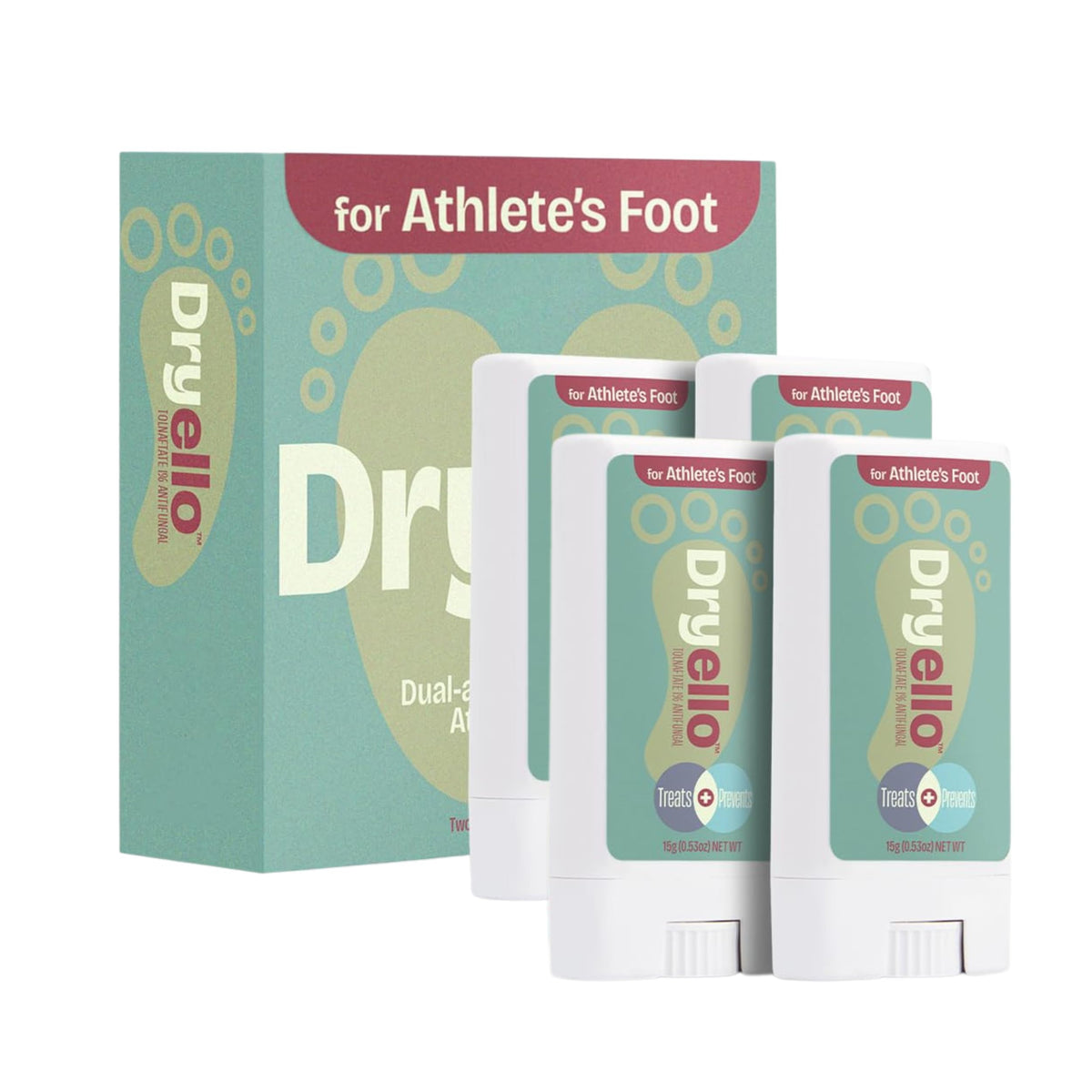 Dryello athlete's foot treatment stick glides on cleanly between toes.