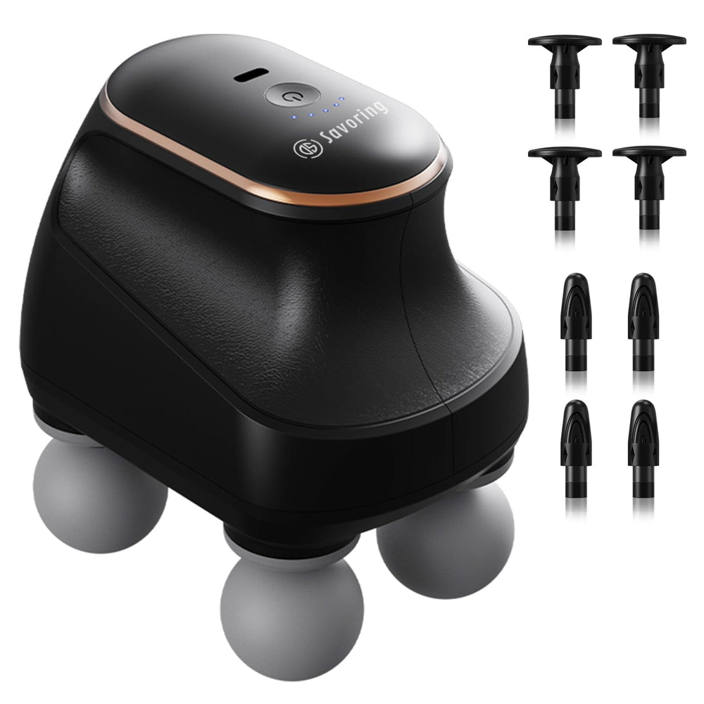 DS SAVORING 4-head massage gun front view for broad muscle coverage