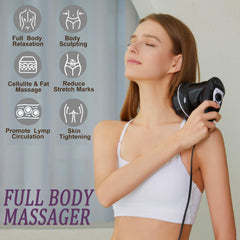 DS SAVORING handheld massager in hand for targeted muscle relief and skin tightening.