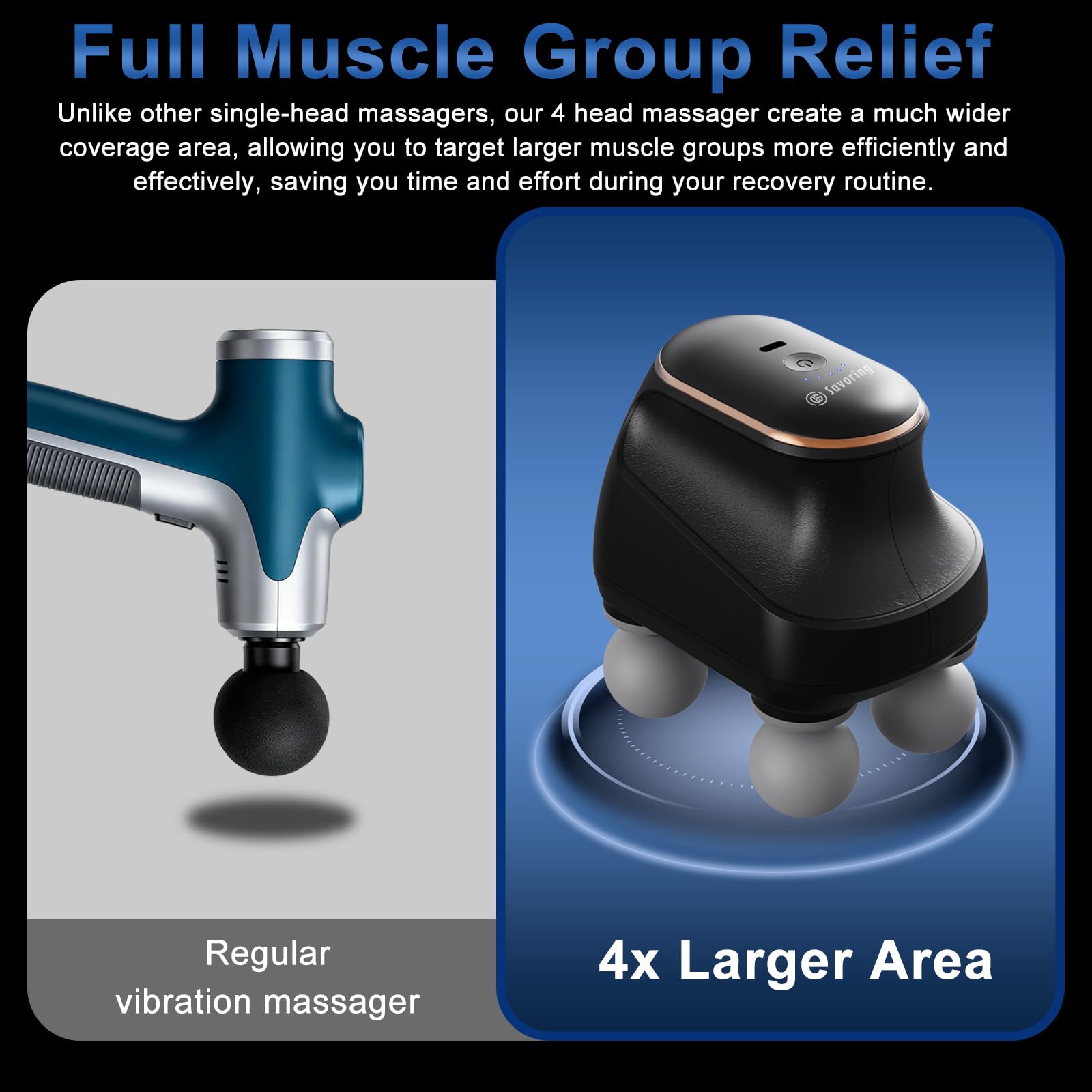 DS SAVORING massage gun in use on back and shoulders