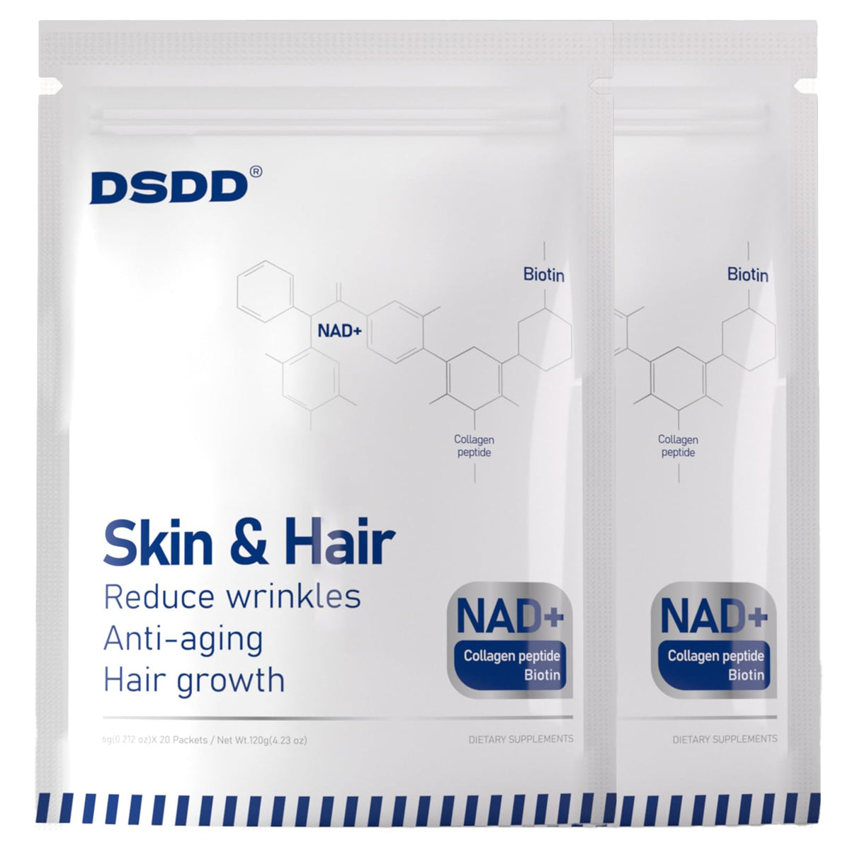 DSDD Biotin supplements bottle for daily beauty support promoting healthy hair and nails.
