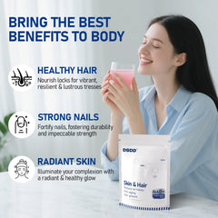 DSDD hair care blend information panel showcases 1000 mcg biotin and collagen support.