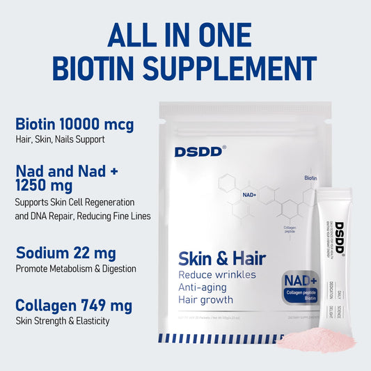 DSDD NAD Plus supplement label shows ingredients and branding.