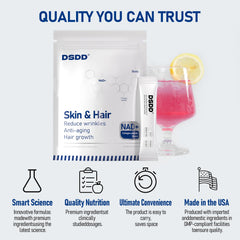 DSDD supplement bottle on vanity conveys daily routine for radiant skin and vitality.