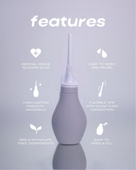 Du silicone anal enema kit valve highlights back-flow prevention for uninterrupted use.