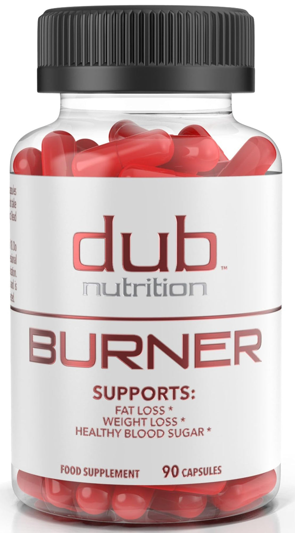 Dub Nutrition Burner bottle closeup showing compact packaging for daily wellness support.