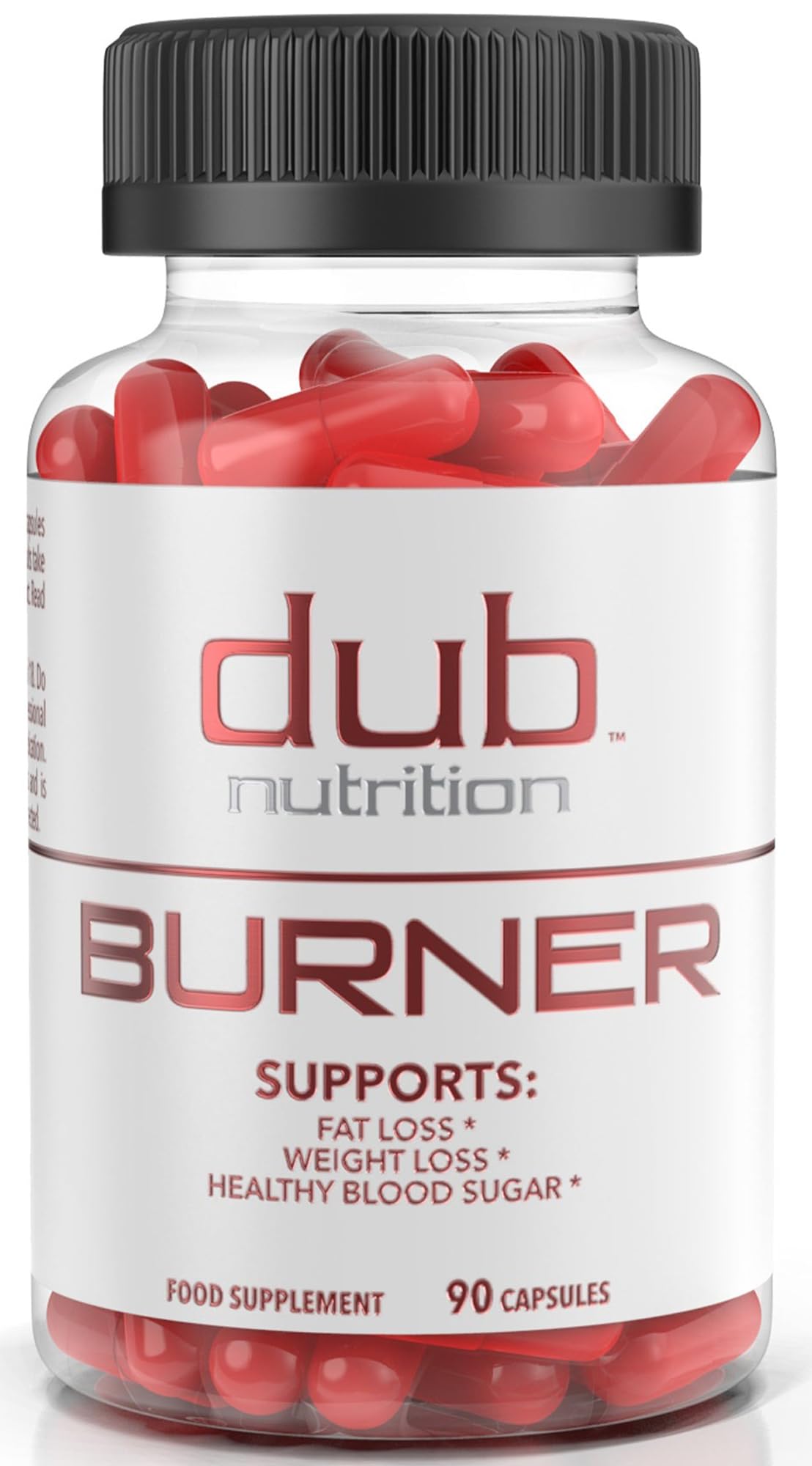 Dub Nutrition Burner bottle closeup showing compact packaging for daily wellness support.