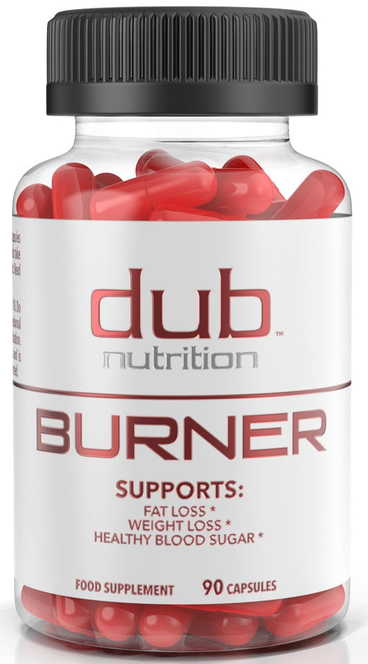 Dub Nutrition Burner bottle closeup showing compact packaging for daily wellness support.