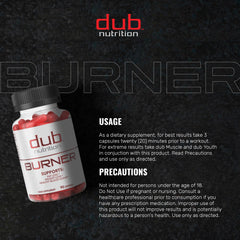 Dub Nutrition Burner branding on packaging signals a trusted wellness solution.