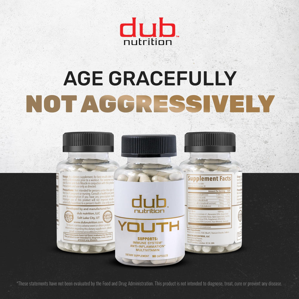 Dub Nutrition Youth bottle with 90 capsules ready for daily routine