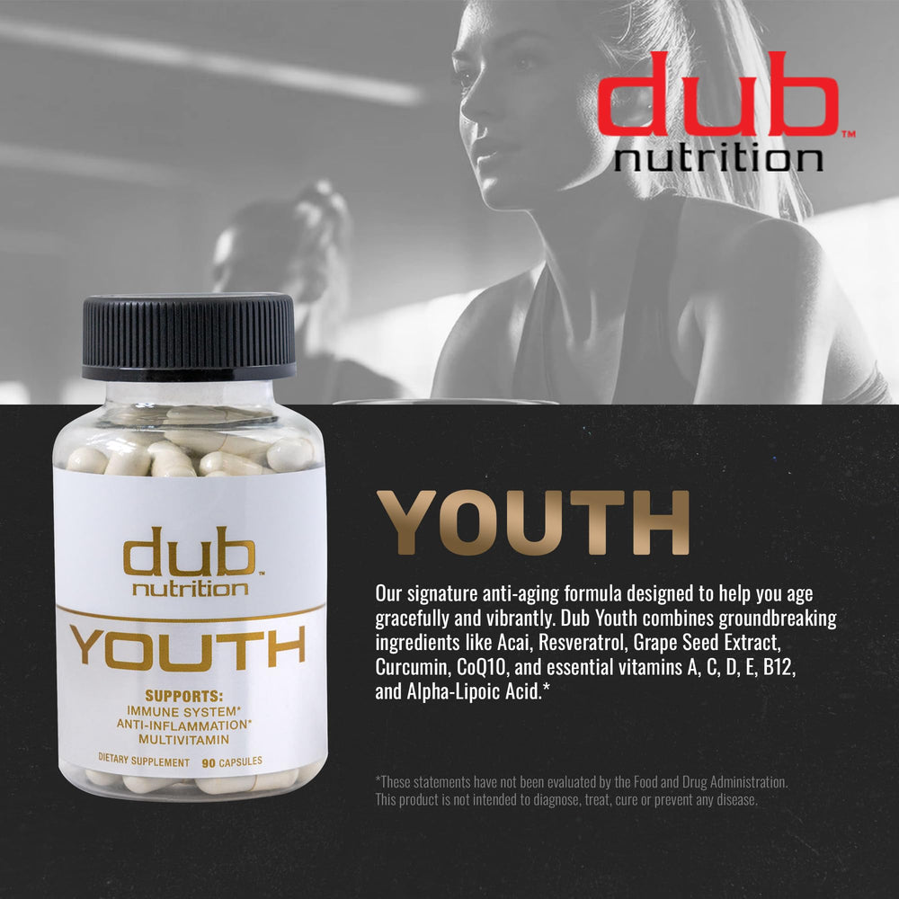 Dub Nutrition Youth bottle top view emphasizing 90 capsules
