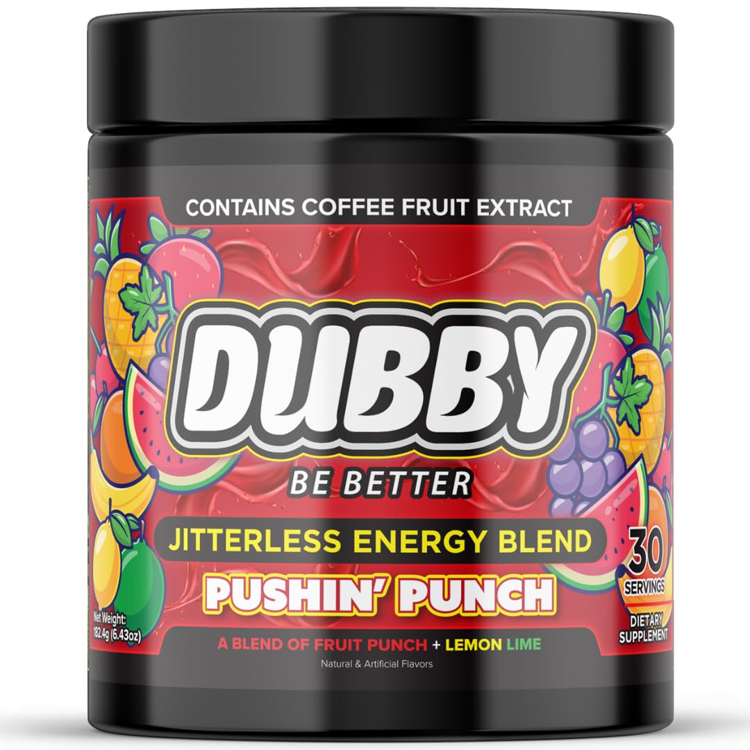 Dubby gamer energy powder bottle for sharp gaming focus.