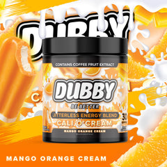 Close-up of the Dubby Mango Orange Cream label showing ingredients