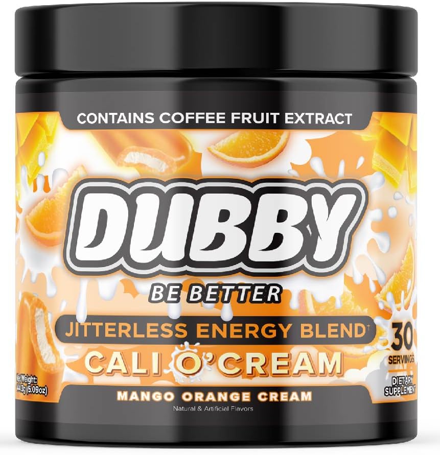 Dubby Mango Orange Cream tub for clean, jitter-free energy during gaming