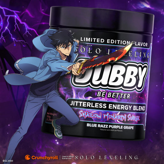 Scoop dissolving in glass with Dubby Solo Leveling energy mix.