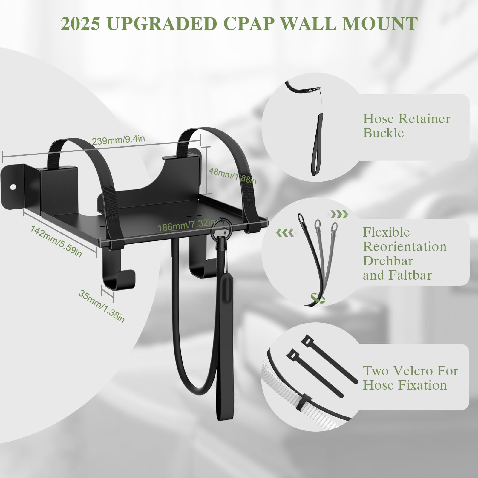Close-up of DUDUXI CPAP wall mount assembly showing mounting details.