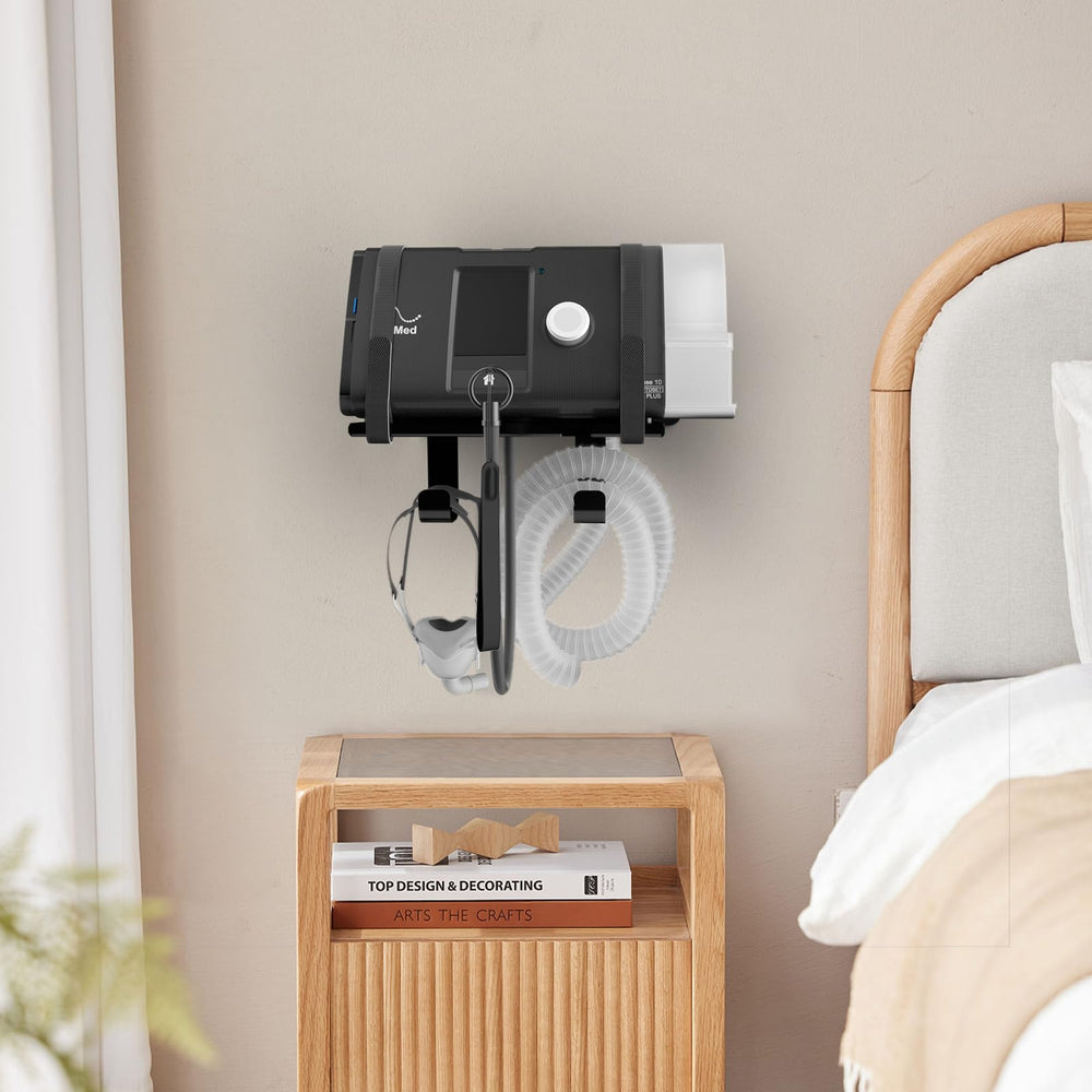 DUDUXI CPAP wall mount dual hooks securely hold mask and tubing.