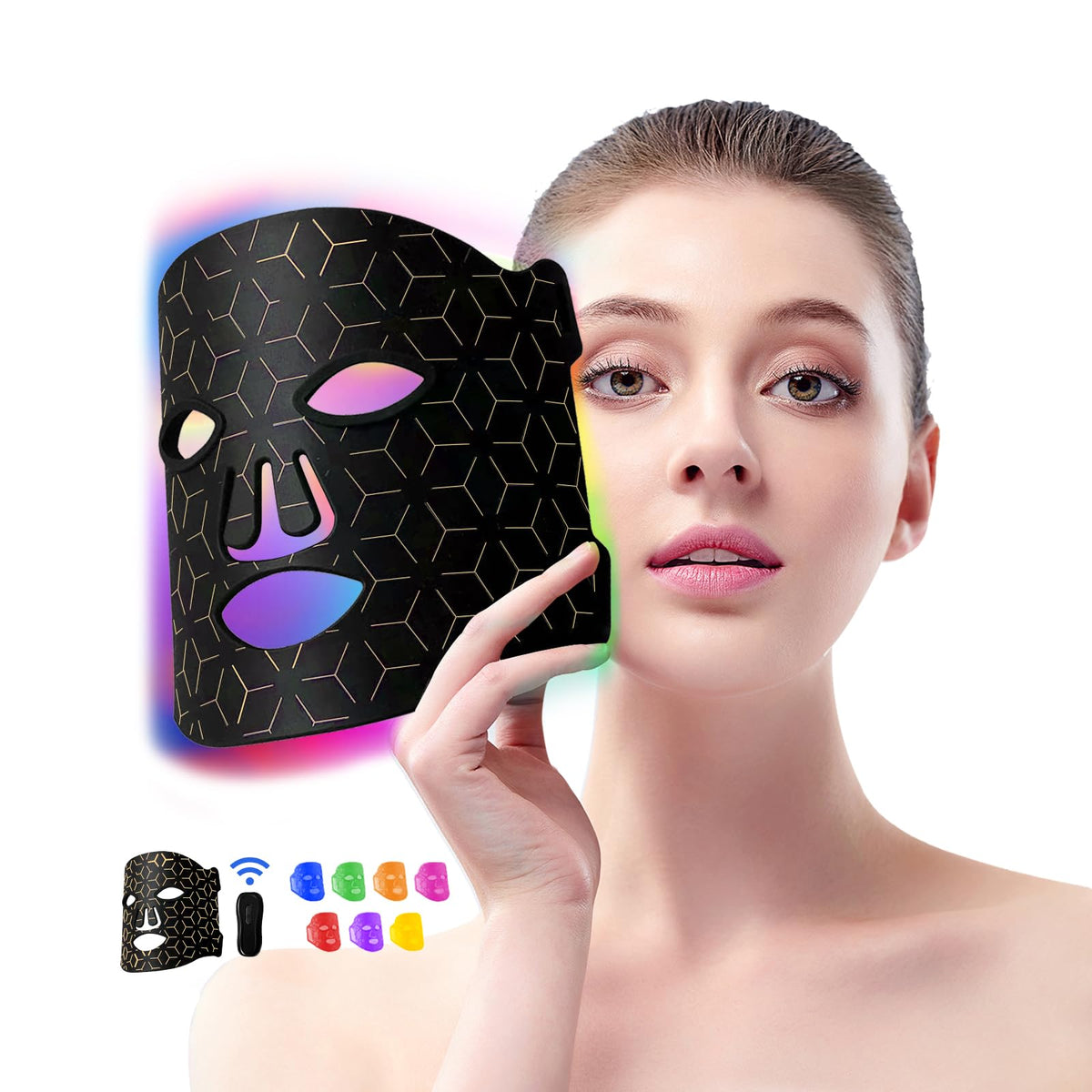 Duevie red light therapy mask on the face for at-home skin rejuvenation