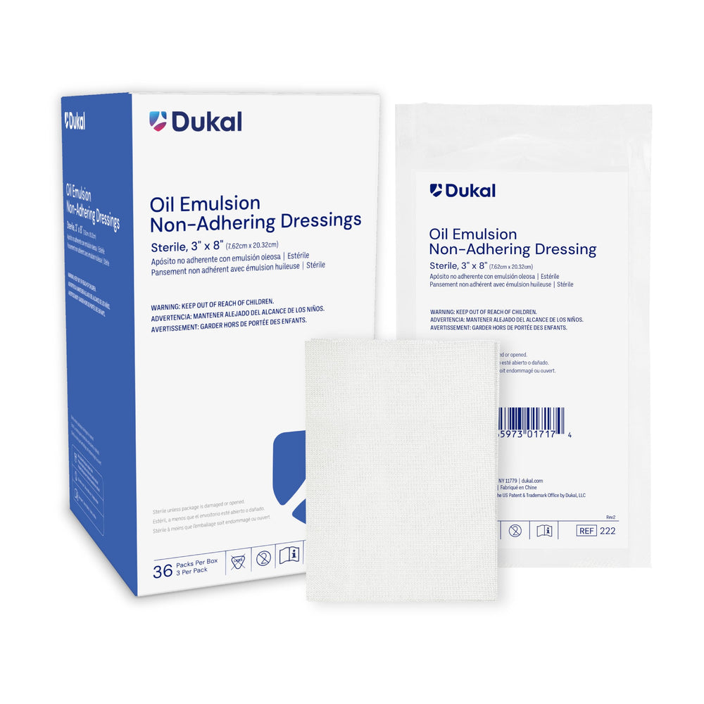 Dukal 224 dressing 5x9 pack front view, showing size and packaging for easy stocking.