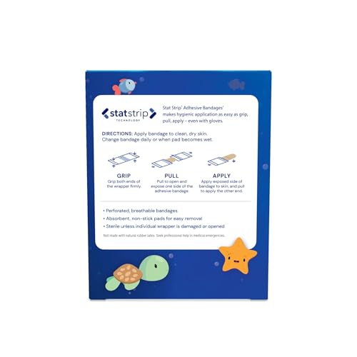 Matey's bandages include Stat Strip wrapper for quick, easy opening.