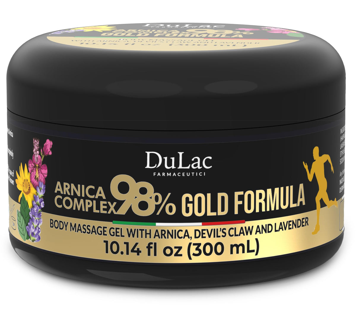 Dulàc Arnica Body Massage Gel bottle close-up for soothing massage
