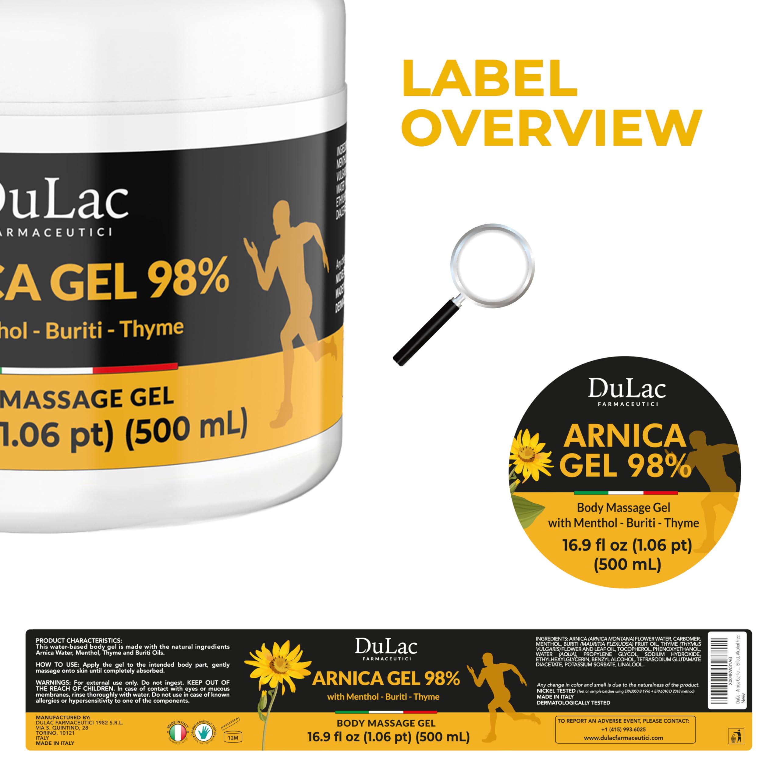 Dulac Arnica Body Massage Gel packaging for 16.9 oz home use.