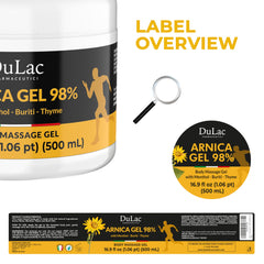 Dulac Arnica Body Massage Gel packaging for 16.9 oz home use.