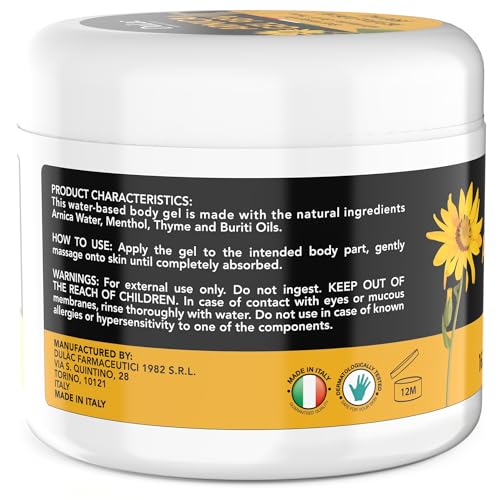 Dulac Arnica gel texture close-up highlighting quick absorption.