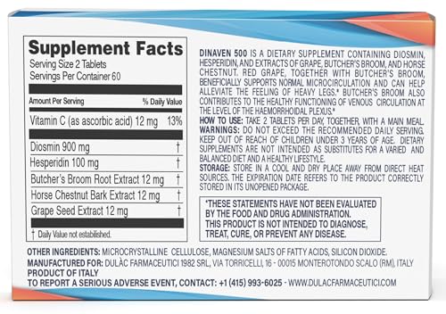 Closeup of Dulac Dinaven 500 tablets for daily use