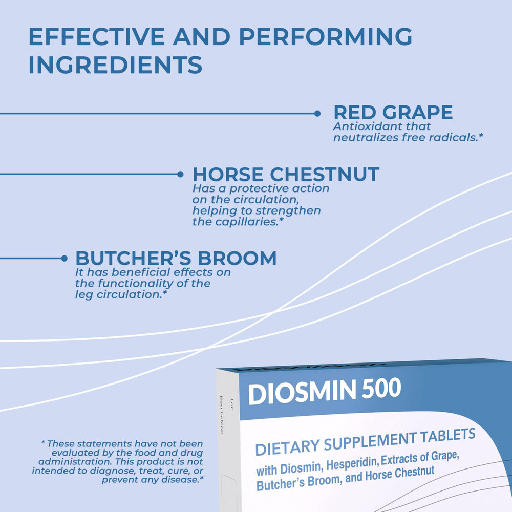 Dulac Diosmin 500 butcher's broom inclusion supports daily comfort in active lifestyles.