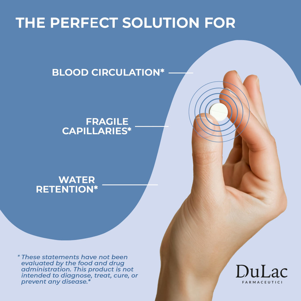 Dulac Diosmin 500 daily serving bottle highlights Italian manufacturing quality.