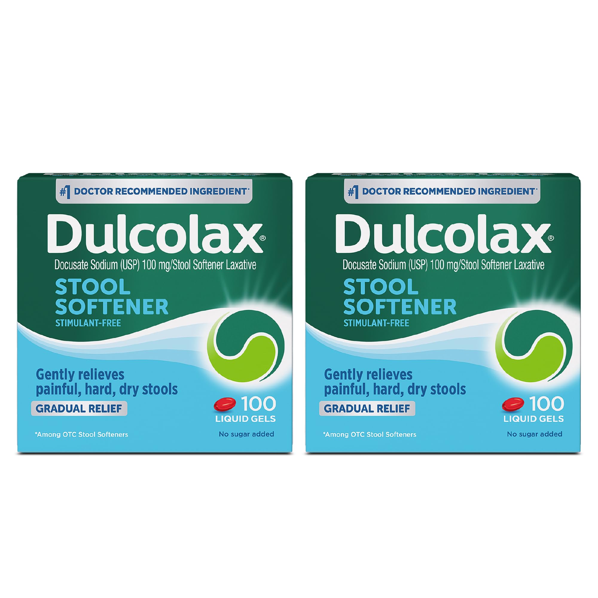 Dulcolax bottle of stool softener gel capsules for gentle relief