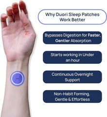 DUORI Sleep Patch on arm shows overnight wear for restful evenings