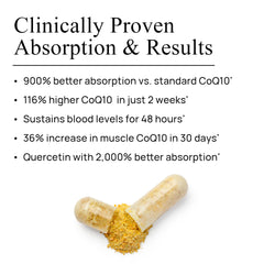 Durable CoQ10 quercetin capsules close-up for immune-friendly antioxidant support.