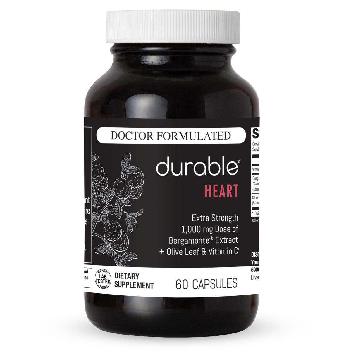 Durable Heart bergamonte 1000 mg capsule with citrus bergamot for cholesterol support.