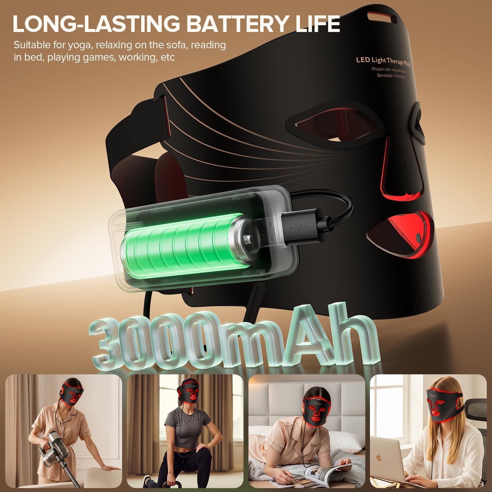Duuckin LED face mask side view with adjustable straps for comfortable fit