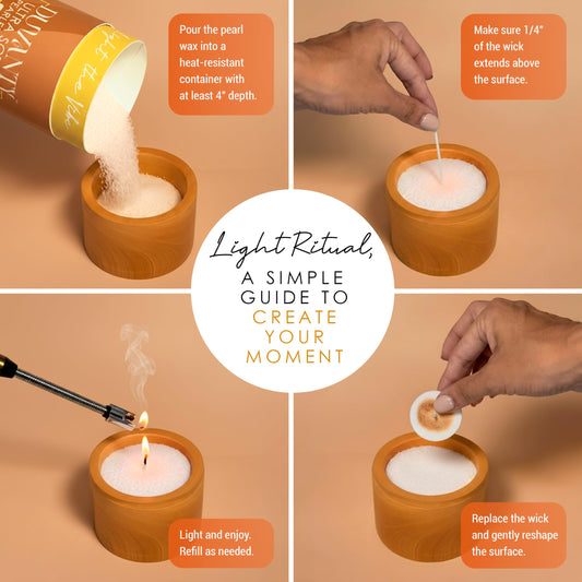 DUVANTY sand candle wick setup illustrating balanced ambiance