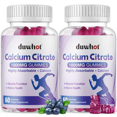 Duwhot Calcium Citrate Gummies blueberry bottle, vegan, gluten-free formula for bone support.