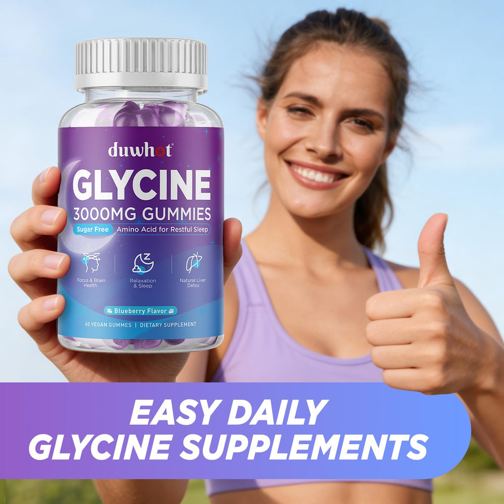 duwhot Glycine Gummies 120 count box ready for nightly routine.