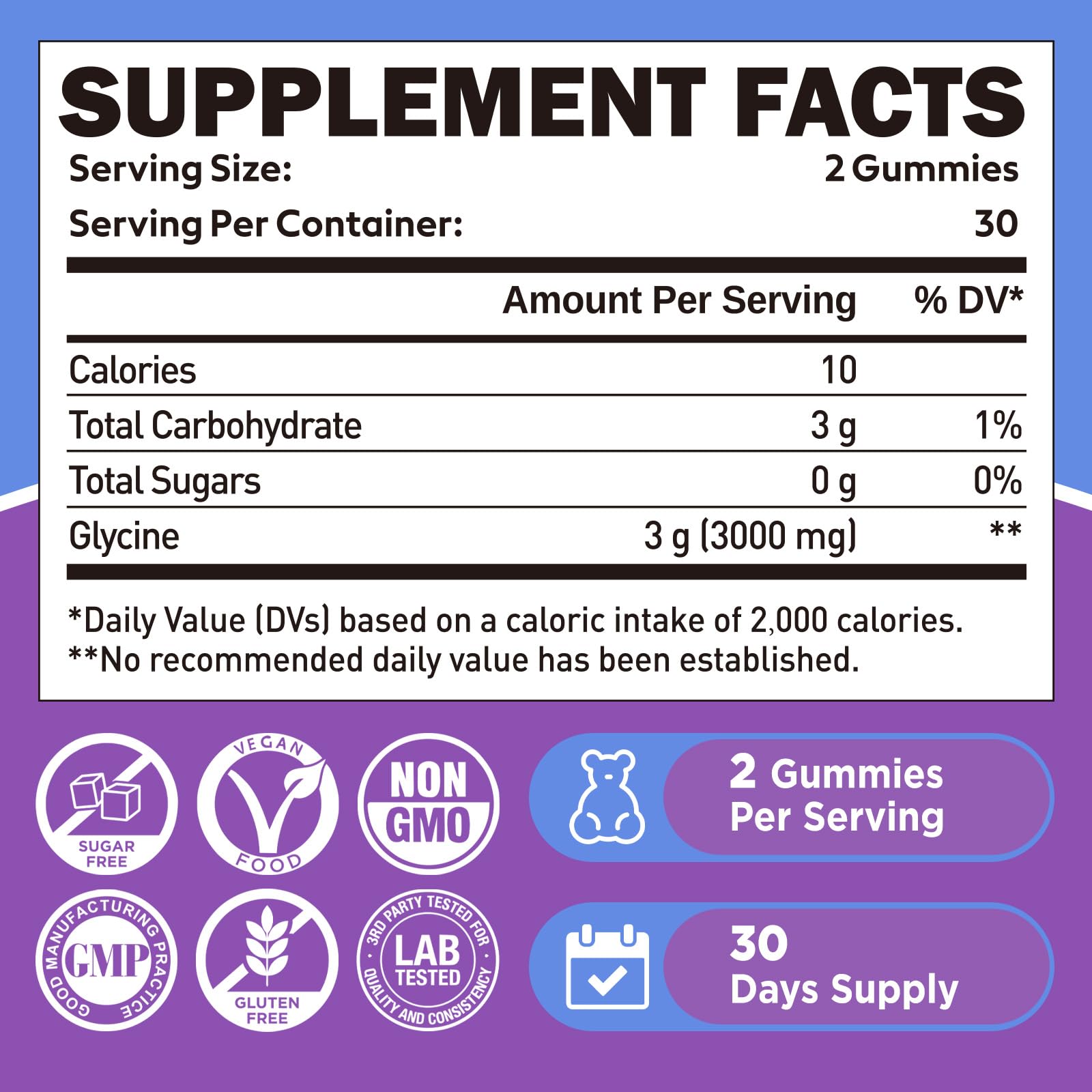 duwhot Glycine Gummies serving size image for daily relaxation support.