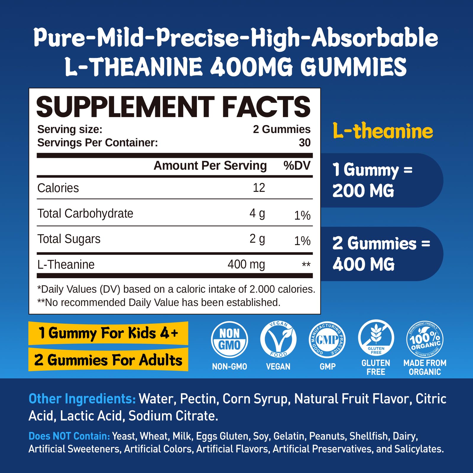 duwhot L-Theanine 400mg serving close-up shows two gummies for focus support