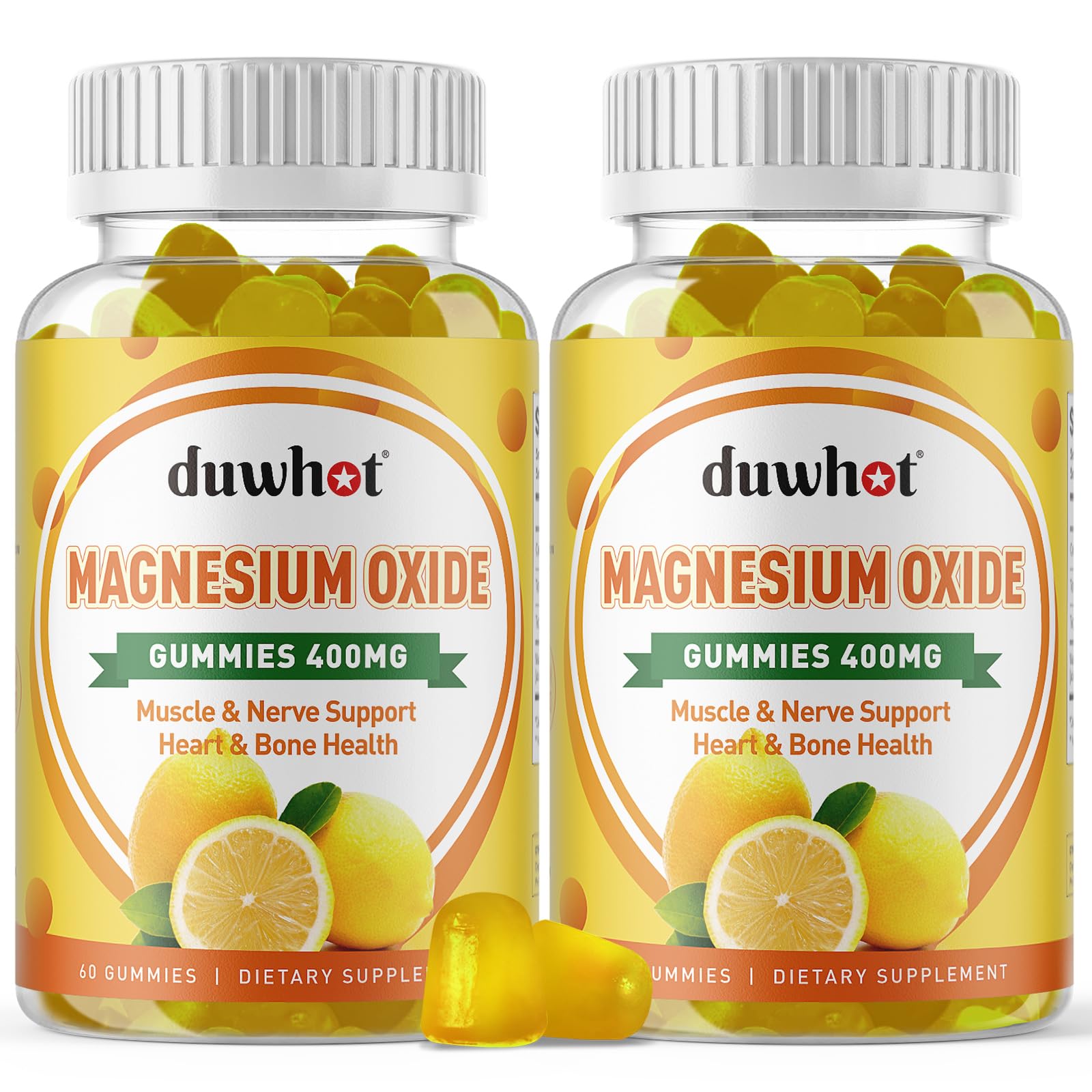 Duwhot Magnesium Oxide Gummies bottle front shows a convenient daily wellness option.