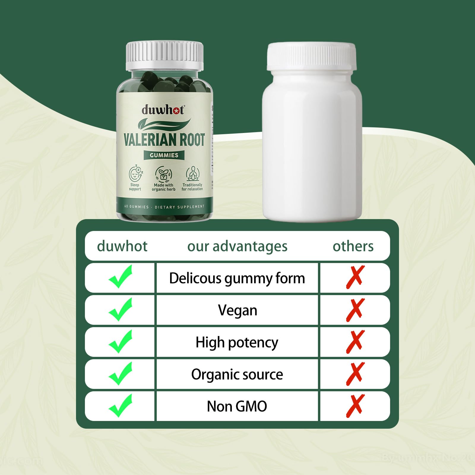 Duwhot Valerian Root Gummy on nightstand signals evening convenience.