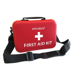 DWCHECK 426-piece first aid kit in a compact case for home and travel readiness.