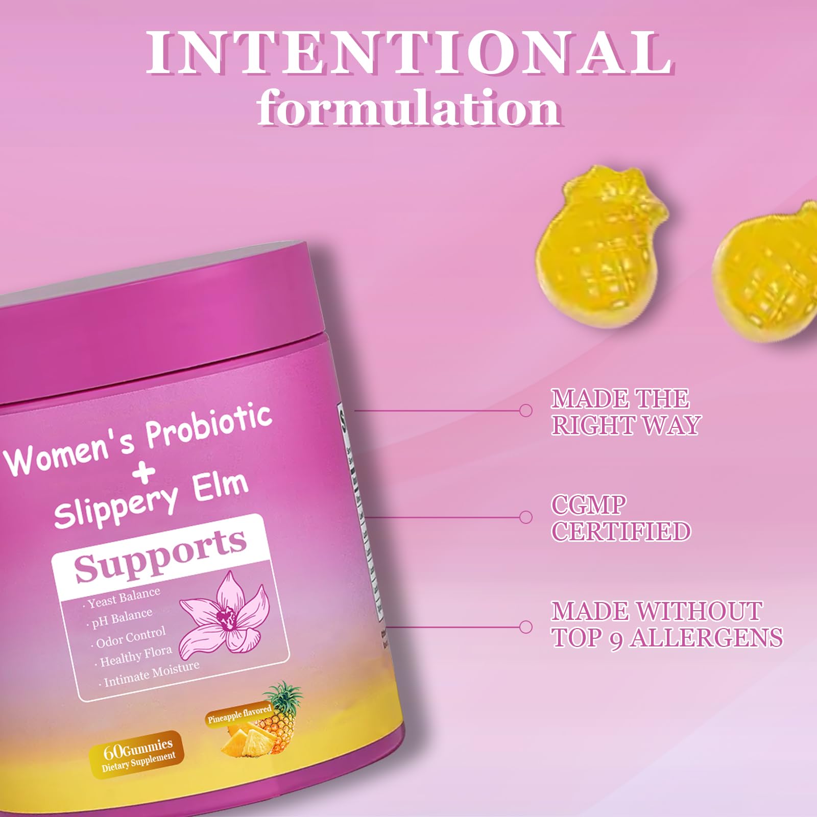 Dyale Her Juicy pineapple flavor gummies closeup with refreshing taste and routine